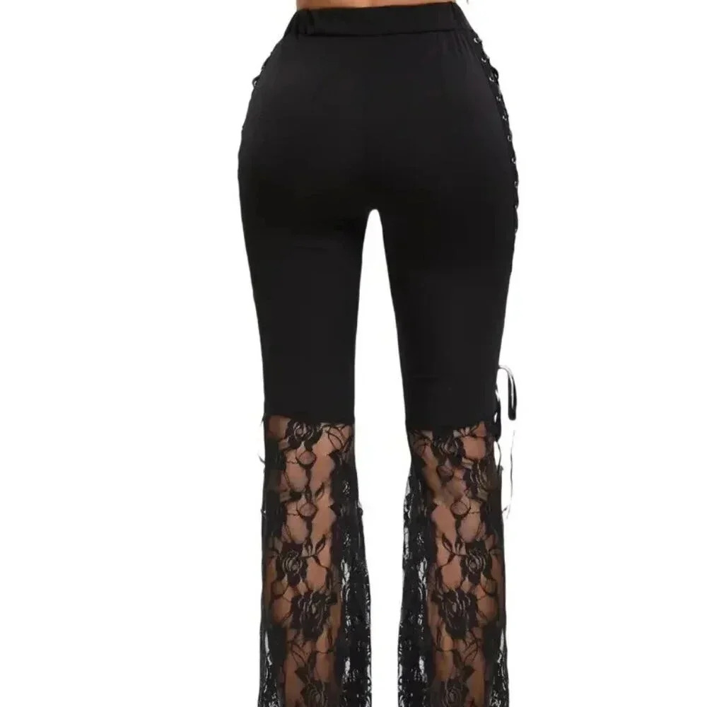 Chic Black Lace-Up Flare Pants - Picture 2 of 2